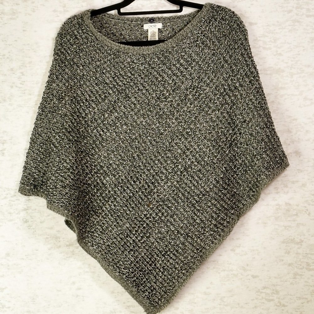 Cache Metallic Sliver and Grey Knitted Sweater Poncho Size S